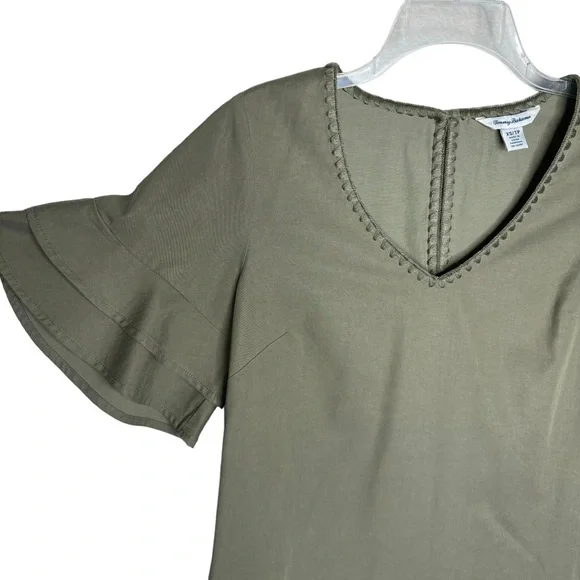 Tommy Bahama Dress XS Green Flutter Sleeve Knee Length Sage - Picture 4 of 14